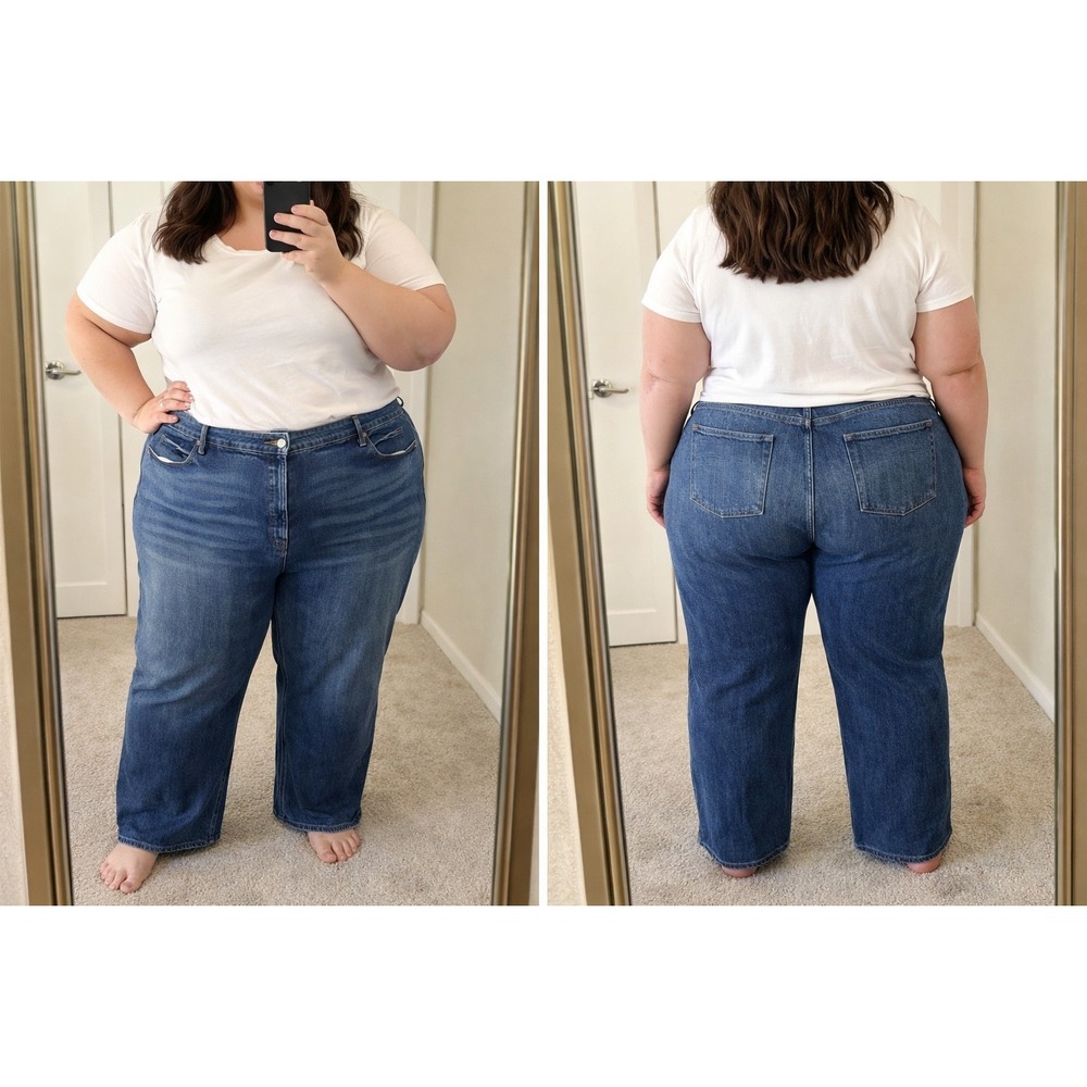 Old Navy Sky-Hi Wide Leg Jeans Extra High Rise Dark Wash Plus Size 28 52x31‎